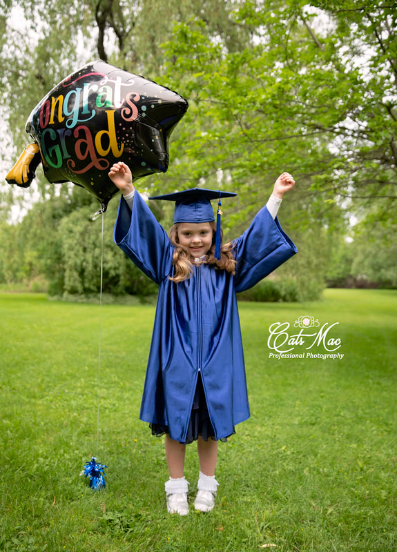 Kindergarten grad photo session balloon cap and gown