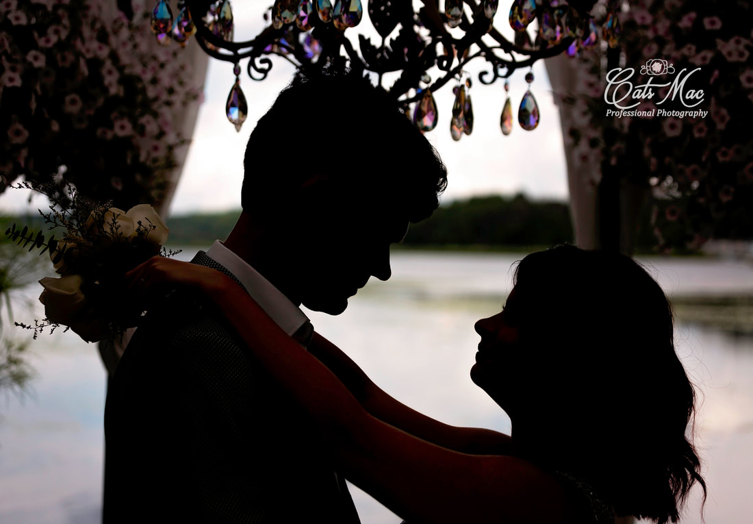 Silhouette of bride and groom at Stillwater on the Lake Peterborough