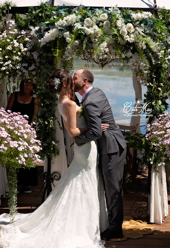 First Kiss Bride Groom Stillwater on the Lake Chemong just married elopement