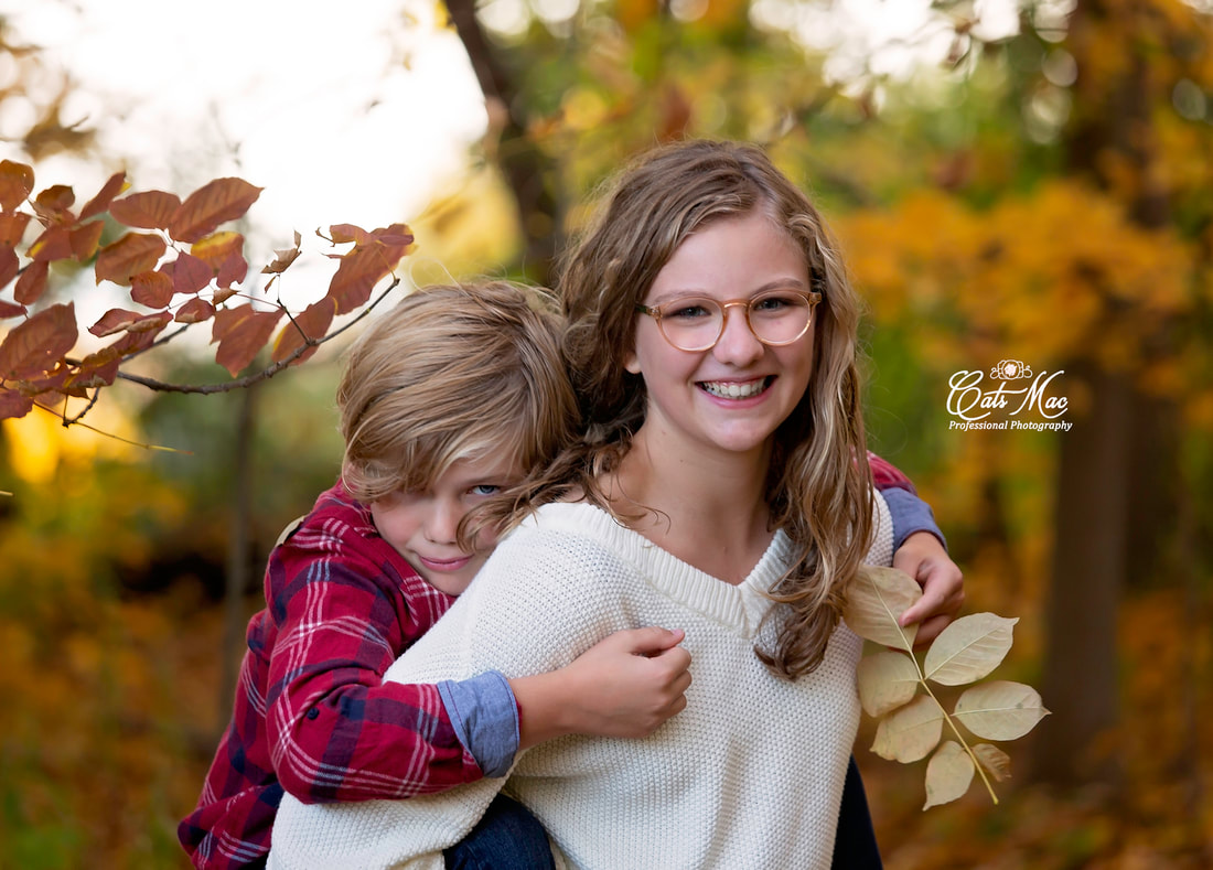 Fall Family Photo Session Brother sister leaves October