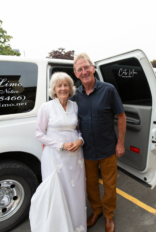 Couple getting out of limo 50th wedding anniversary