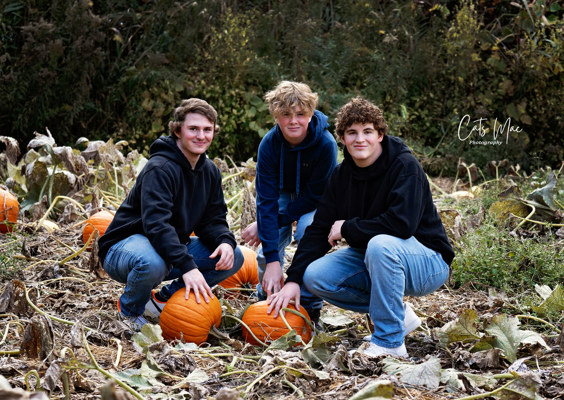 Fall family photo shoot teenage brothers in pumpkin patch