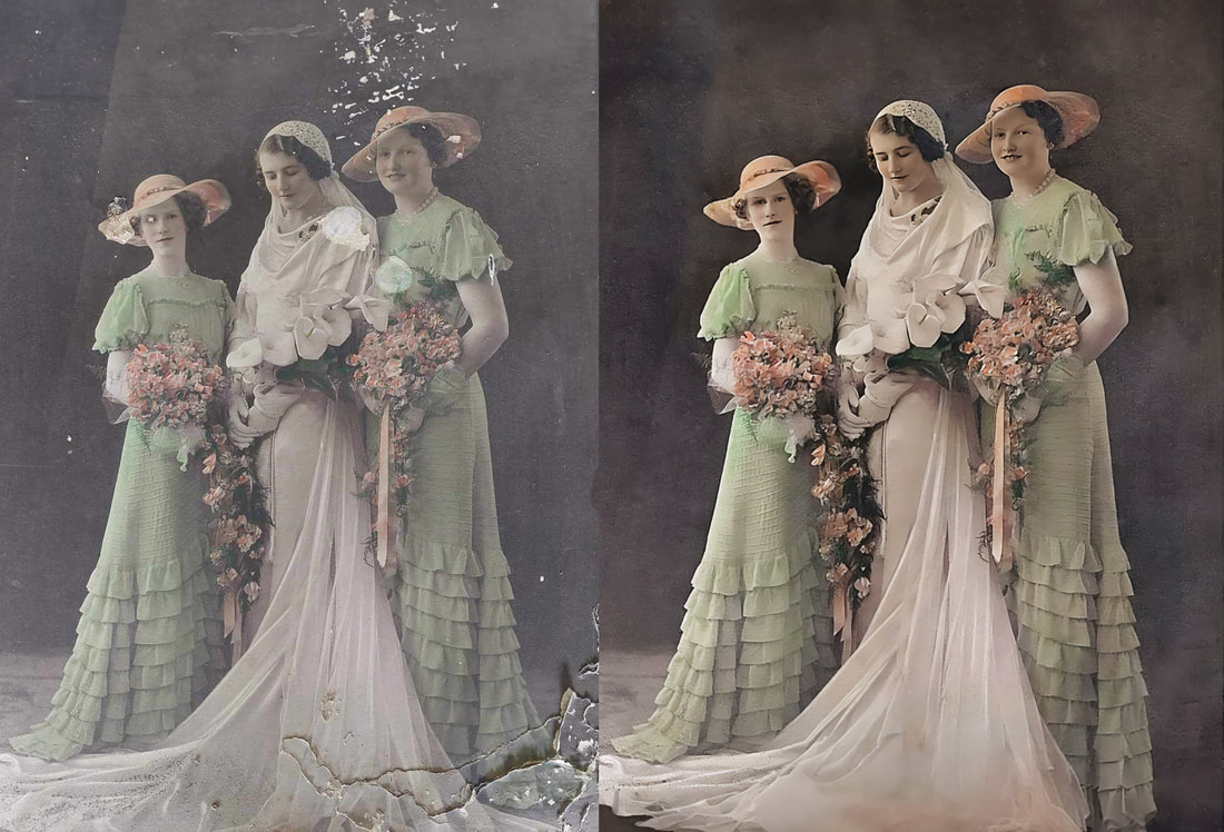 1900 bride and bridesmaids old photo restored