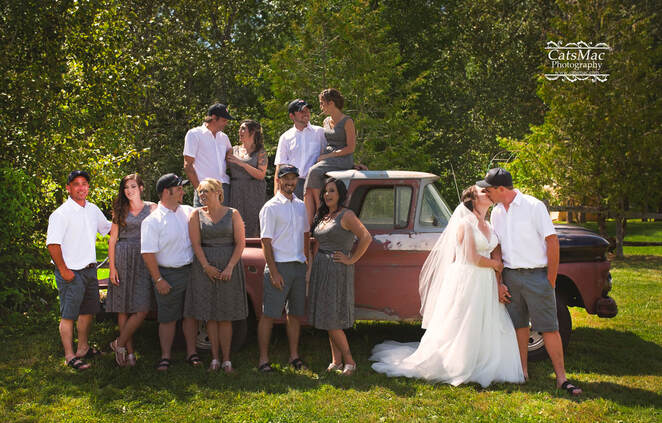 Wedding Party formals vintage truck