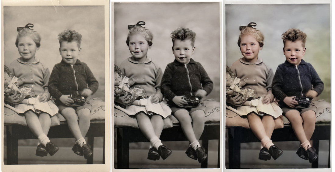 Photo restoration restored young children vintage
