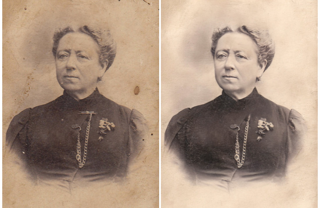 Before and after of a restored and repaired photo